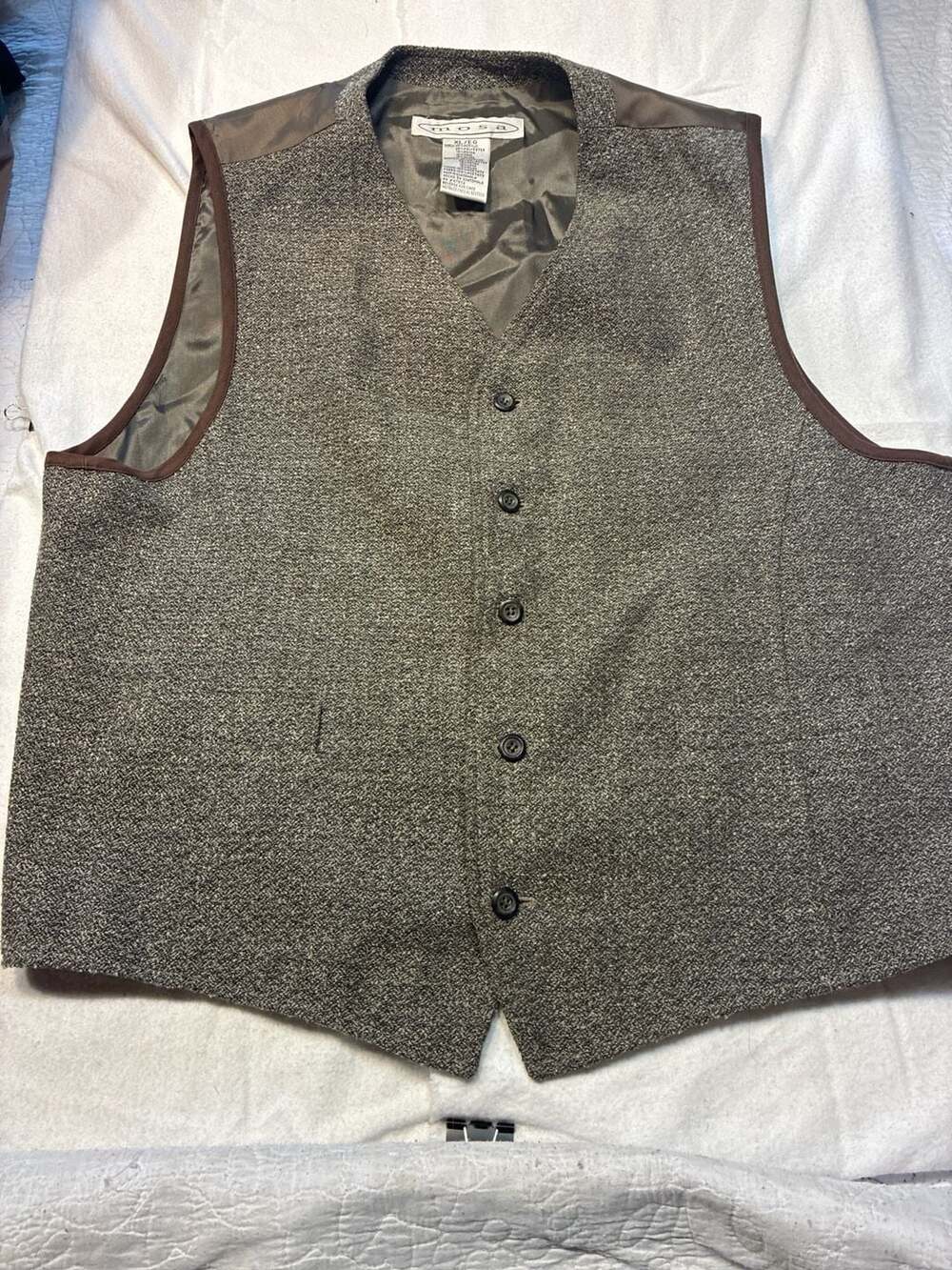 Mosa Men's Tweed Blend Button Front Vest Size XL